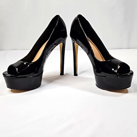 Anne Michelle Black Patent Leather Platform Heels Size 8.5 - Picture 4 of 7